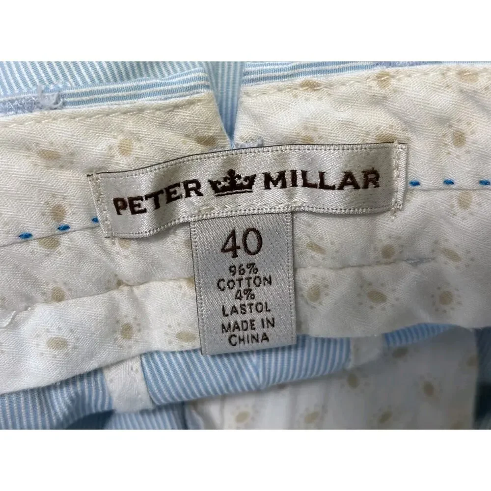 Peter Millar Men’s Seersucker Flat Front Shorts Size 40 Blue White Pinstripe